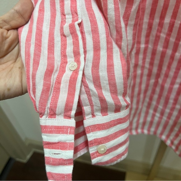 LRL Ralph Lauren  100% Linen Popover Top Womens S Pink White Striped - Picture 4 of 5